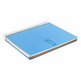 Cuaderno espiral liderpapel a5 micro crafty tapa forrada 120h 90 gr cuadro 5mm 5 bandas6 taladros color celeste