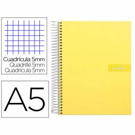 Cuaderno espiral liderpapel a5 micro crafty tapa forrada 120h 90 gr cuadro 5mm 5 bandas6 taladros color amarillo