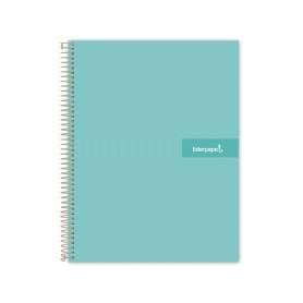 Cuaderno espiral liderpapel a5 micro crafty tapa forrada 120h 90 gr cuadro 5mm 5 bandas6 taladros color turquesa