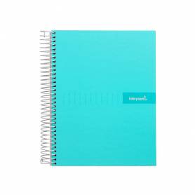 Cuaderno espiral liderpapel a5 micro crafty tapa forrada 120h 90 gr cuadro 5mm 5 bandas6 taladros color turquesa