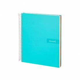 Cuaderno espiral liderpapel a5 micro crafty tapa forrada 120h 90 gr cuadro 5mm 5 bandas6 taladros color turquesa