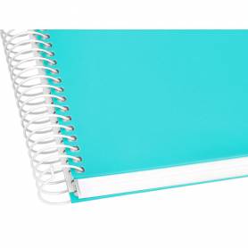 Cuaderno espiral liderpapel a5 micro crafty tapa forrada 120h 90 gr cuadro 5mm 5 bandas6 taladros color turquesa