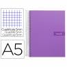 Cuaderno espiral liderpapel a5 micro crafty tapa forrada 120h 90 gr cuadro 5mm 5 bandas6 taladros color violeta - BJ73