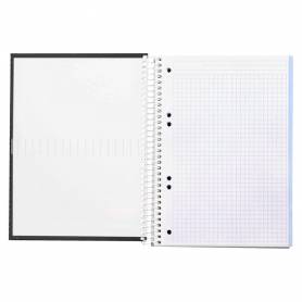 Cuaderno espiral liderpapel a5 micro crafty tapa forrada 120h 90 gr cuadro 5mm 5 bandas6 taladros color negro