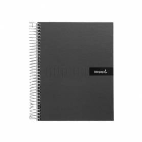 Cuaderno espiral liderpapel a5 micro crafty tapa forrada 120h 90 gr cuadro 5mm 5 bandas6 taladros color negro