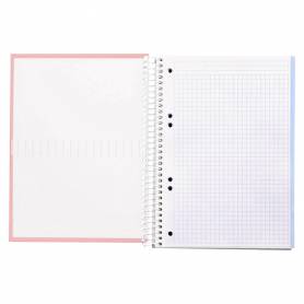 Cuaderno espiral liderpapel a5 micro crafty tapa forrada 120h 90 gr cuadro 5mm 5 bandas6 taladros color rosa