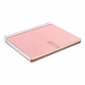 Cuaderno espiral liderpapel a5 micro crafty tapa forrada 120h 90 gr cuadro 5mm 5 bandas6 taladros color rosa