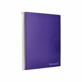 Cuaderno espiral liderpapel a4 micro jolly tapa forrada 140h 75 gr cuadro 5mm 5 bandas 4 taladros color lila