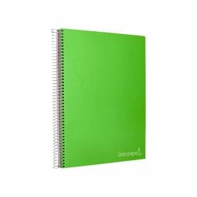 Cuaderno espiral liderpapel a4 micro jolly tapa forrada 140h 75 gr cuadro 5mm 5 bandas 4 taladros color verde