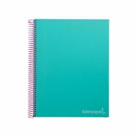 Cuaderno espiral liderpapel a4 micro jolly tapa forrada 140h 75 gr cuadro 5mm 5 bandas4 taladros color turquesa