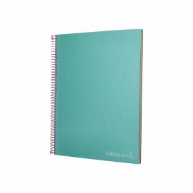 Cuaderno espiral liderpapel a4 micro jolly tapa forrada 140h 75 gr cuadro 5mm 5 bandas4 taladros color turquesa