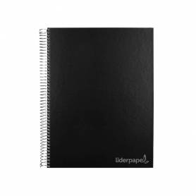 Cuaderno espiral liderpapel a4 micro jolly tapa forrada 140h 75 gr cuadro 5mm 5 bandas 4 taladros color negro