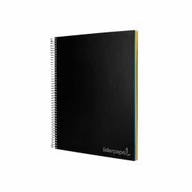 Cuaderno espiral liderpapel a4 micro jolly tapa forrada 140h 75 gr cuadro 5mm 5 bandas 4 taladros color negro