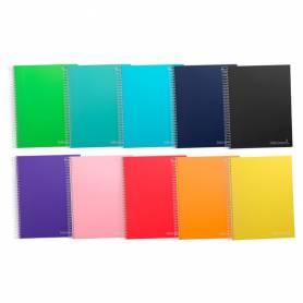 Cuaderno espiral liderpapel a4 micro jolly tapa forrada 140h 75 gr cuadro 4mm 5 bandas4 taladros colores surtidos