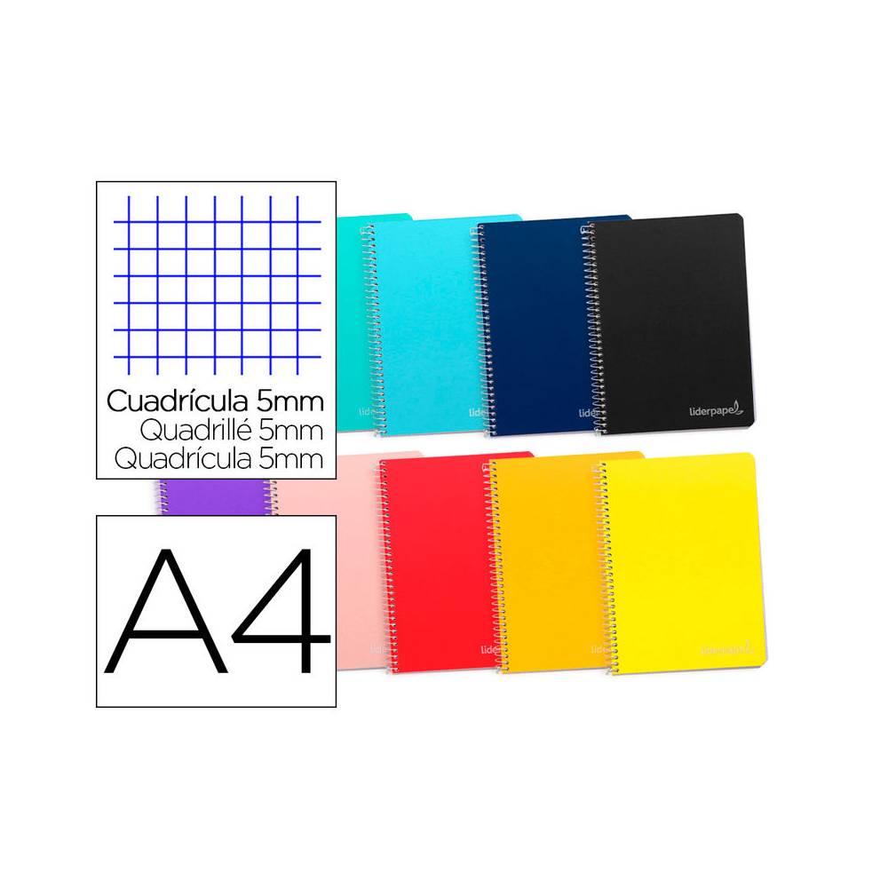 Cuaderno espiral liderpapel a4 micro witty tapa dura 140h 75gr cuadro 5mm 5 bandas 4 taladros colores surtidos