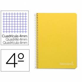 Cuaderno espiral liderpapel cuarto witty tapa dura 80h 75gr cuadro 4mm con margen color amarillo