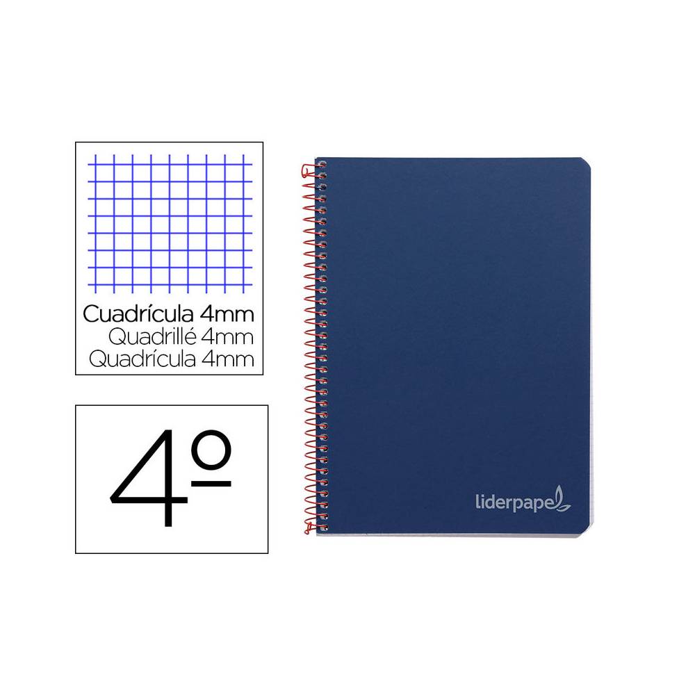 Cuaderno espiral liderpapel cuarto witty tapa dura 80h 75gr cuadro 4mm con margen color azul marino