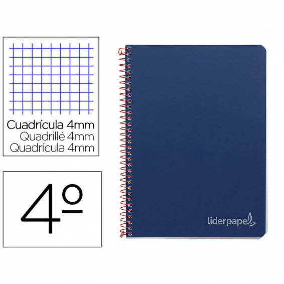 Cuaderno espiral liderpapel cuarto witty tapa dura 80h 75gr cuadro 4mm con margen color azul marino