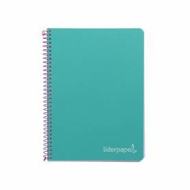 Cuaderno espiral liderpapel cuarto witty tapa dura 80h 75gr cuadro 4mm con margen color turquesa