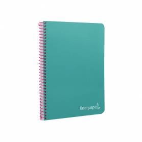 Cuaderno espiral liderpapel cuarto witty tapa dura 80h 75gr cuadro 4mm con margen color turquesa