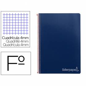 Cuaderno espiral liderpapel folio witty tapa dura 80h 75gr cuadro 4mm con margen color azul marino