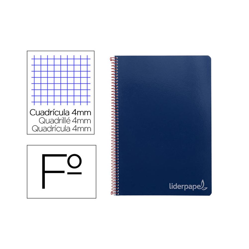 Cuaderno espiral liderpapel folio witty tapa dura 80h 75gr cuadro 4mm con margen color azul marino