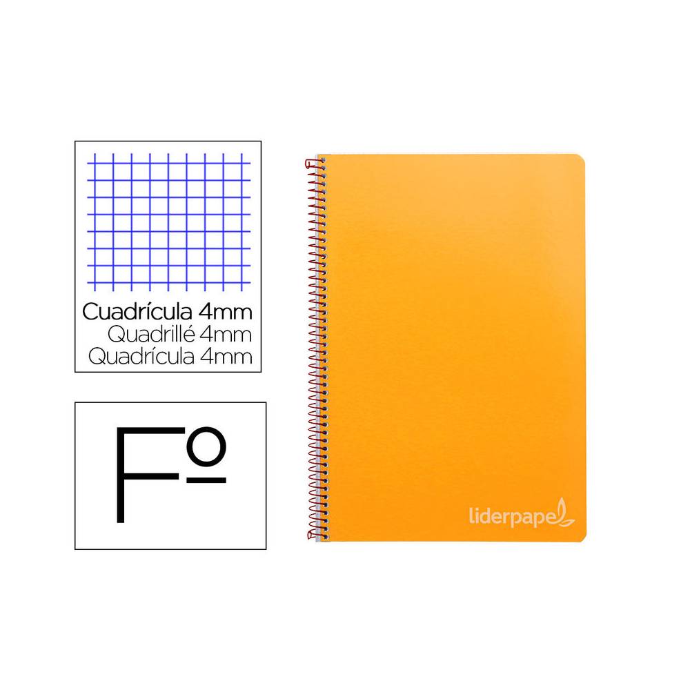 Cuaderno espiral liderpapel folio witty tapa dura 80h 75gr cuadro 4mm con margen color naranja