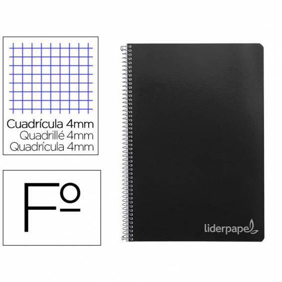 Cuaderno espiral liderpapel folio witty tapa dura 80h 75gr cuadro 4mm con margen color negro