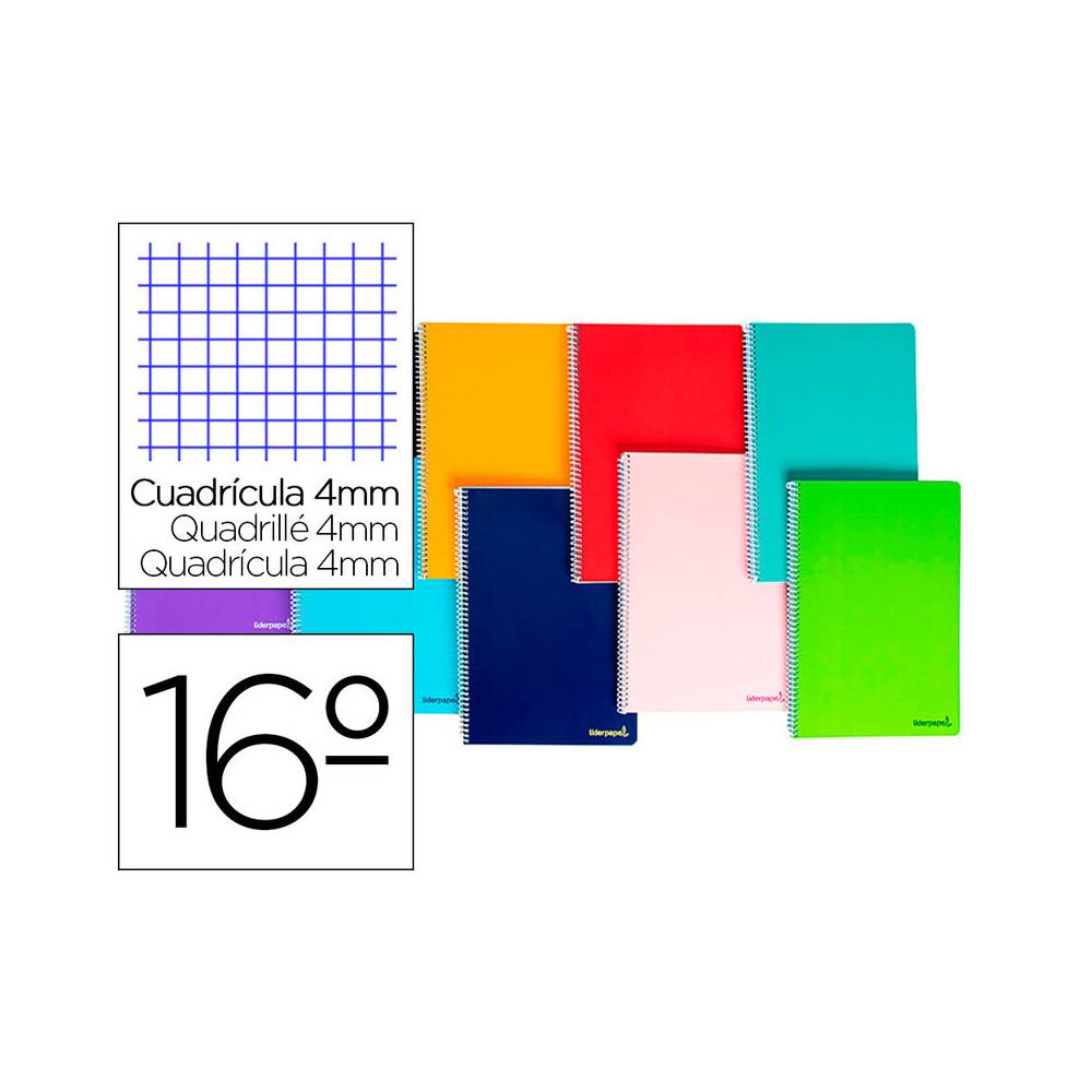 Cuaderno espiral liderpapel bolsillo dieciseavo smart tapa blanda 80h 60gr cuadro 4mm colores surtidos