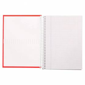 Cuaderno espiral liderpapel a4 crafty tapa forrada 80h 90 gr cuadro 4mm con margen color roja