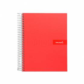 Cuaderno espiral liderpapel a4 crafty tapa forrada 80h 90 gr cuadro 4mm con margen color roja