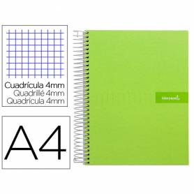 Cuaderno espiral liderpapel a4 crafty tapa forrada 80h 90 gr cuadro 4mm con margen color verde