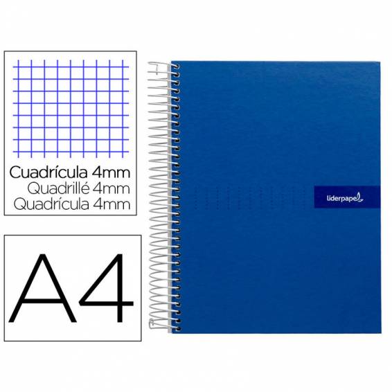 Cuaderno espiral liderpapel a4 crafty tapa forrada 80h 90 gr cuadro 4mm con margen color azul marino