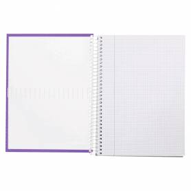 Cuaderno espiral liderpapel a4 crafty tapa forrada 80h 90 gr cuadro 4mm con margen color violeta