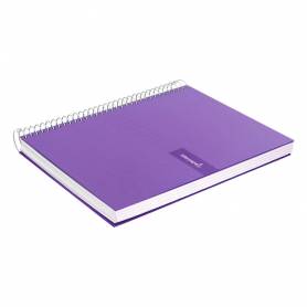 Cuaderno espiral liderpapel a4 crafty tapa forrada 80h 90 gr cuadro 4mm con margen color violeta