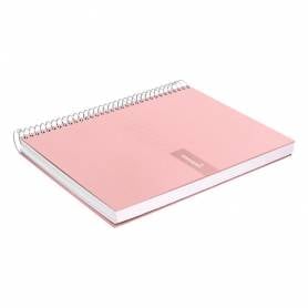 Cuaderno espiral liderpapel a4 crafty tapa forrada 80h 90 gr cuadro 4mm con margen color rosa