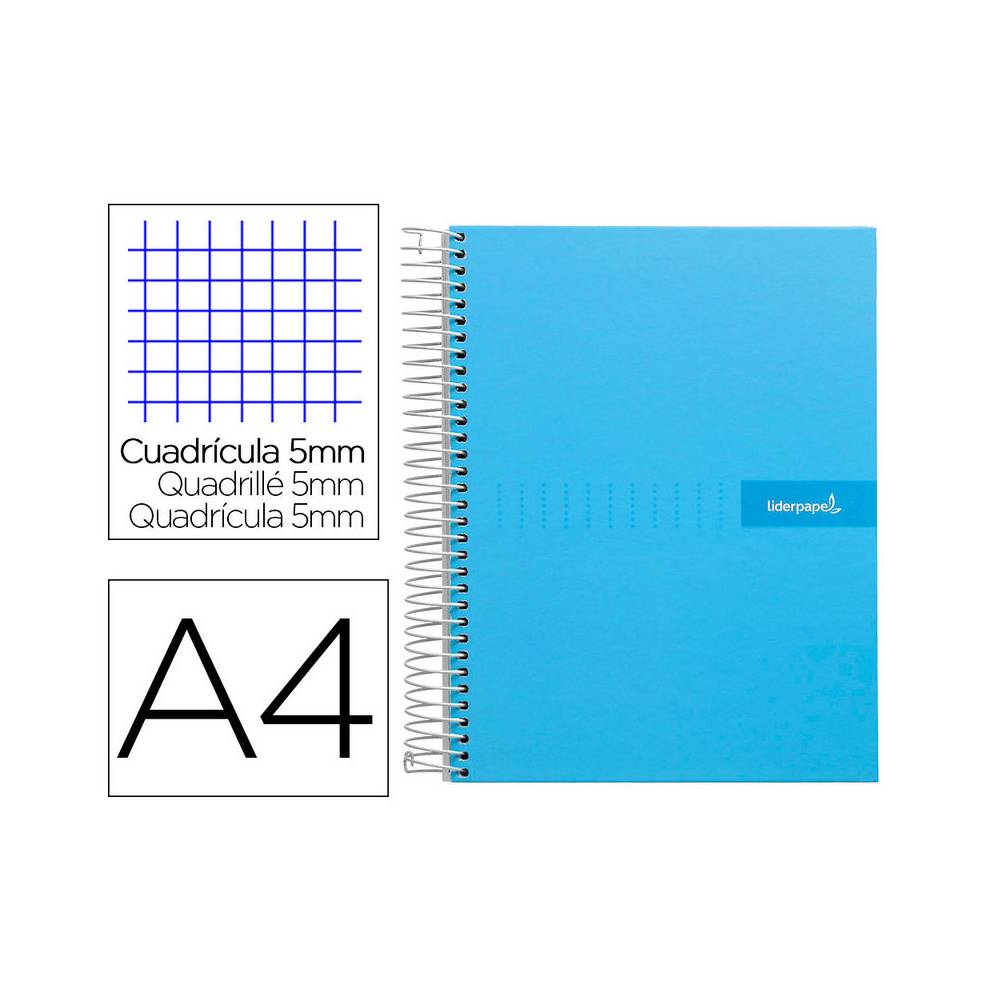 Cuaderno espiral liderpapel a4 micro crafty tapa forrada 120h 90 gr cuadro 5 mm 5 bandas 4 colores celeste