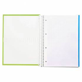 Cuaderno espiral liderpapel a4 micro crafty tapa forrada 120h 90 gr cuadro 5 mm 5 bandas 4 colores color verde