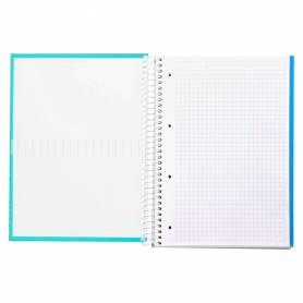 Cuaderno espiral liderpapel a4 micro crafty tapa forrada 120h 90gr cuadro 5mm 5 bandas 4 taladros color turquesa