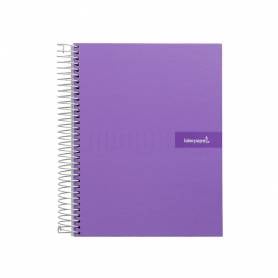 Cuaderno espiral liderpapel a4 micro crafty tapa forrada 120h 90gr cuadro 5mm 5 bandas 4 taladros color violeta