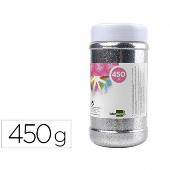 Purpurina liderpapel fantasia color plata metalizado bote de 450 gr