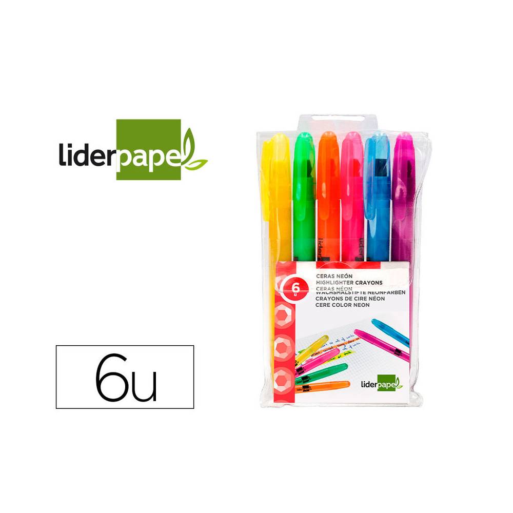 Marcador de cera gel liderpapel fluorescente estuche 6 unidades colores surtidos