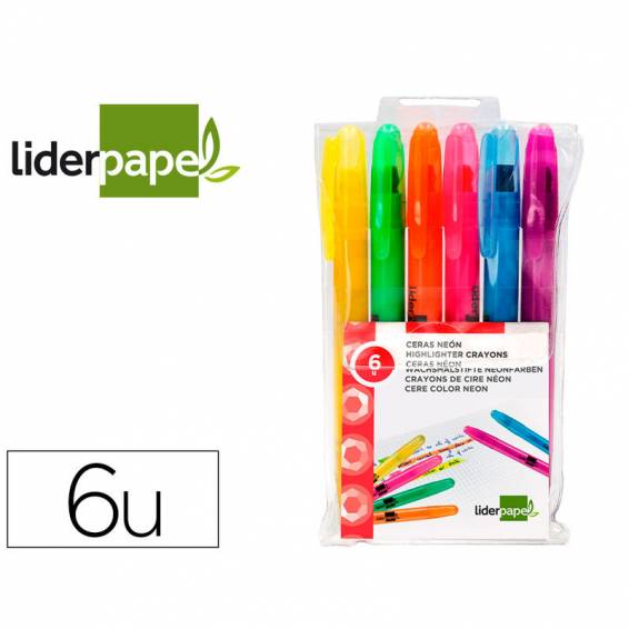 Marcador de cera gel liderpapel fluorescente estuche 6 unidades colores surtidos