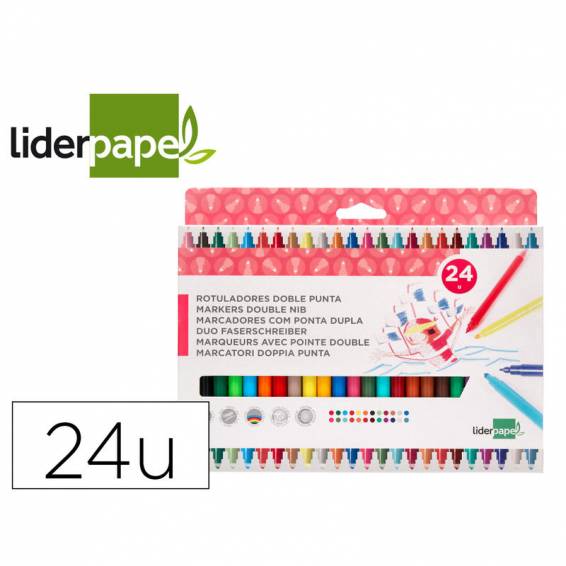 Rotulador liderpapel duo doble punta fina y gruesa caja de 24 unidades colores surtidos