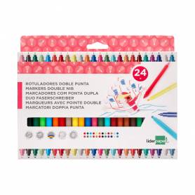 Rotulador liderpapel duo doble punta fina y gruesa caja de 24 unidades colores surtidos