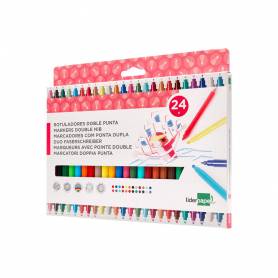 Rotulador liderpapel duo doble punta fina y gruesa caja de 24 unidades colores surtidos