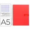 Cuaderno espiral liderpapel a5 micro crafty tapa forrada 120h 90 gr cuadro 5mm 5 bandas6 taladros color rojo - BJ09