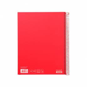 Cuaderno espiral liderpapel a4 micro jolly tapa forrada 140h 75 gr cuadro 5mm 5 bandas 4 taladros color rojo