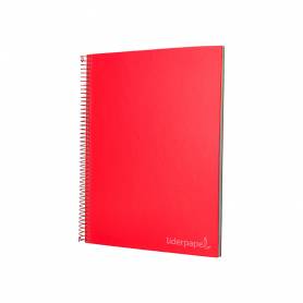 Cuaderno espiral liderpapel a4 micro jolly tapa forrada 140h 75 gr cuadro 5mm 5 bandas 4 taladros color rojo