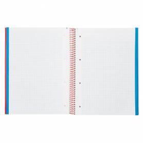 Cuaderno espiral liderpapel a4 micro jolly tapa forrada 140h 75 gr cuadro 5mm 5 bandas 4 taladros color rojo